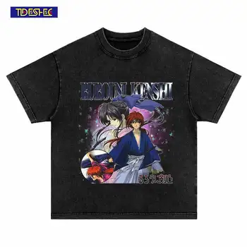 Мужская выстиранная винтажная летняя футболка с коротким рукавом, японские футболки Fruits of Faith, аниме, футболка с графическим принтом, уличная одежда в стиле хип-хоп, футболки для девочек