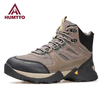 Мужские водонепроницаемые ботинки HUMTTO, роскошная дизайнерская походная обувь, Альпинистские треккинговые кроссовки, кожаные безопасные мужские ботильоны