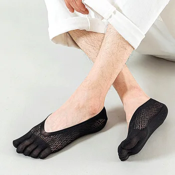 Мужские носки с пятью пальцами, дышащие Силиконовые невидимые сетчатые носки с глубоким вырезом, Нескользящие Летние Тонкие эластичные Удобные Спортивные Фитнес