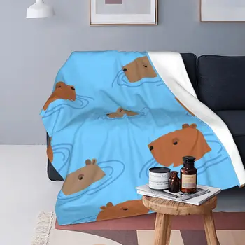 Мультяшные одеяла с изображением капибары, Бархатные многофункциональные легкие тонкие одеяла для кровати, дивана, плюшевое тонкое одеяло