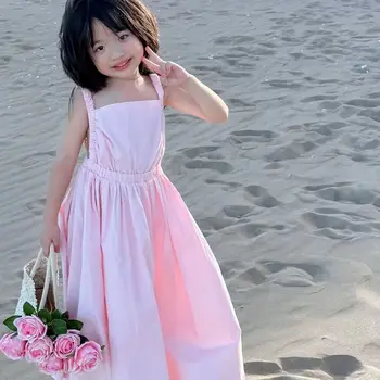Новое хлопковое длинное платье для маленьких девочек, летние пляжные платья-слипы с открытой спиной, Элегантная детская одежда для вечеринки по случаю Дня рождения для девочек, Vestidos
