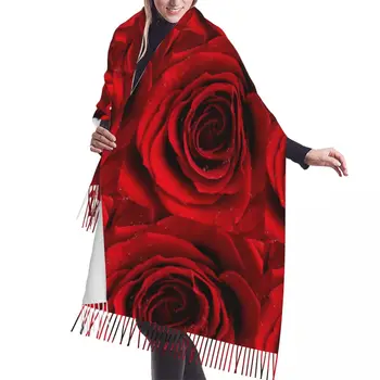 Осенне-зимние Теплые шарфы Из Красной Розы с каплями дождя, Шаль на День Святого Валентина, Шарфы с кисточками, повязка на шею, Хиджабы, Палантины