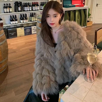 Пальто из искусственного меха Sweet Hot Gir в корейском стиле, женское зимнее короткое приталенное плюшевое пальто с длинными рукавами и круглым вырезом, модная женская одежда