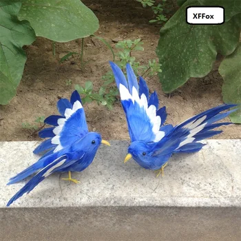 пара милых имитационных моделей синей птицы с крыльями из пены и меха, подарок для кукол-птиц размером около 12 см xf0409