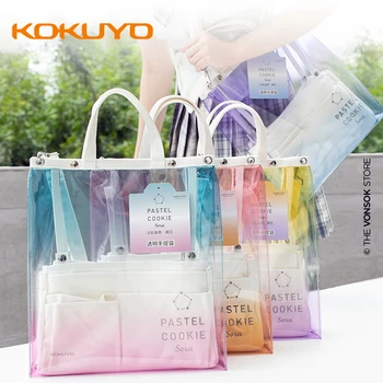 Пенал KOKUYO из ПВХ Материала Прозрачного градиентного цвета, сумка-тоут Большой емкости, сумка на одно плечо, Косметичка, канцелярские принадлежности