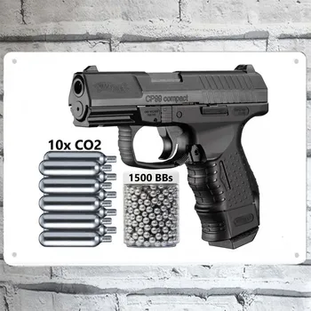 Пневматический пистолет Umarex Walther CP99 Compact с Круглым Алмазным рисунком - Отдача CO2 .177 Cal BB - Жестяная Вывеска на стене Со скоростью 345 кадров в секунду
