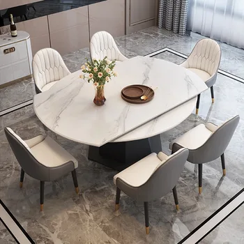 Прямоугольный стол с глянцевой каменной плитой, роскошный Модный Круглый Угловой стол для столовой, мебель для дома