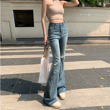 Расклешенные джинсы для женщин весной и летом 2023 года, новые винтажные джинсы с высокой талией, приталенный крой и узкие расклешенные брюки для женщин Y2K