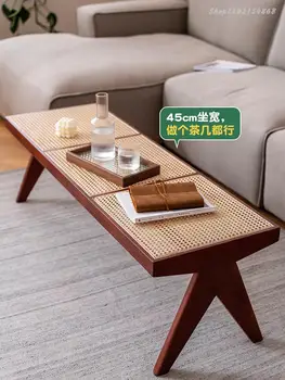 Ретро-скамейка из ротанга в гостиной Чандигарх, обеденный стол, скамейка для домашней смены обуви в японском стиле, низкий табурет из массива дерева