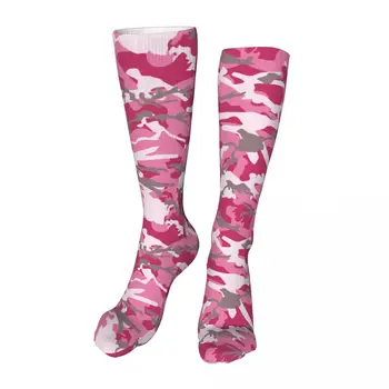 Розовые камуфляжные новые носки до щиколотки, носки унисекс до середины икры, толстые вязаные мягкие повседневные носки