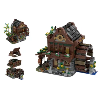 Серия Medieval Street View, Строительный блок MOC House, модель Средневекового водяного колеса, Детские игрушки для сборки 