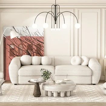 Современный изогнутый диван 87,7 дюйма, диван с мягкой Спинкой и 5 Декоративными Подушками, Диван из Плюшевой Ткани, для мебели гостиной