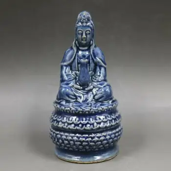 Фарфоровая статуэтка с голубой глазурью в китайских юанях Статуя Будды Лотоса Гуаньинь 6,0 дюйма