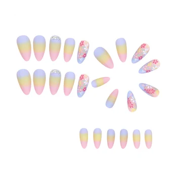 Френч-лак Rainbow Flowers, пригодный для носки, Носимый пресс для ногтей, полностью покрывающий кончики ногтей
